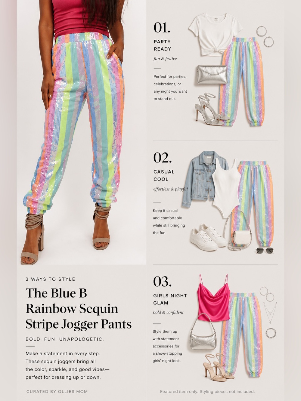 Blue B Rainbow Sequin Stripe Jogger Pants – Size Large (NWT)